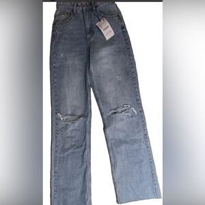 New Zara Raw Hem Hi Rise Wide Leg Denim Jeans Pants Size 2